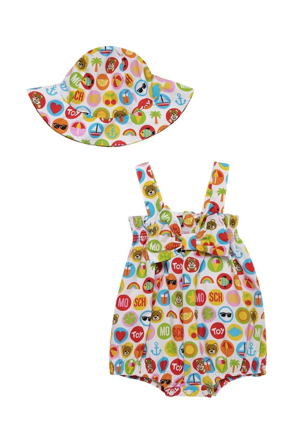 MOSCHINO Babies Printed Poplin Bodysuit Bucket Hat In Multicolor Baby Dropbox