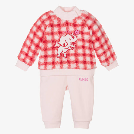 KENZO KIDS BABY GIRLS PINK & RED ELEPHANT TROUSER SET