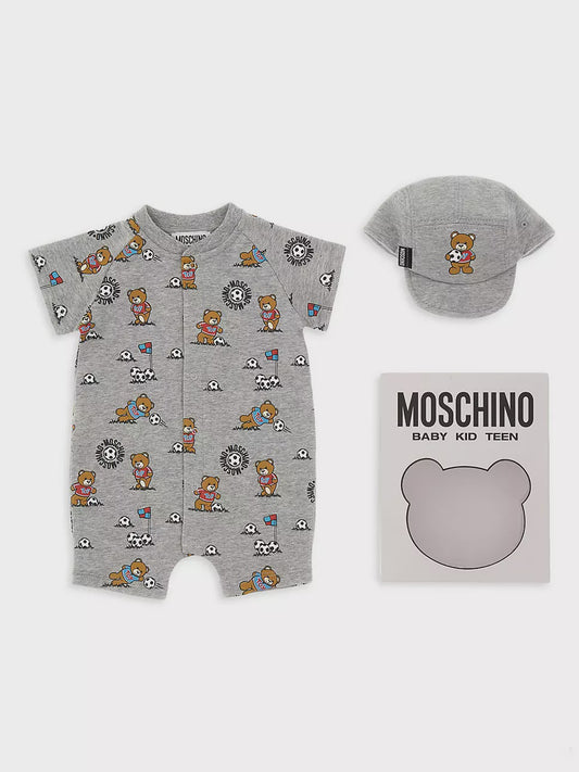 MOSCHINO Baby Boy's 2-Piece Allover Bear Soccer Print Romper & Hat Gift Set