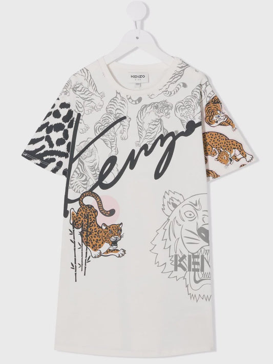 Kenzo Kids  tiger-print logo dress