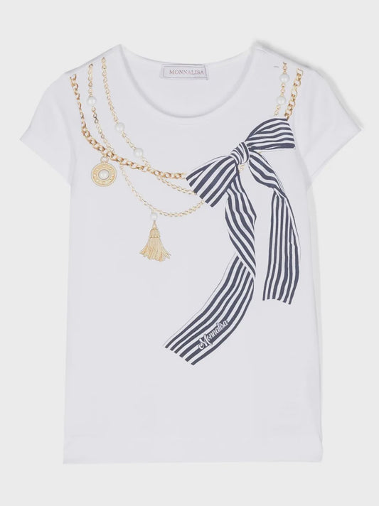 Monnalisa chain-detail bow-print T-shirt
