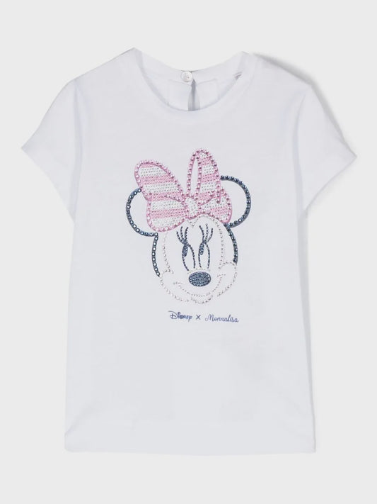 Monnalisa rhinestone Minnie-Mouse print T-shirt