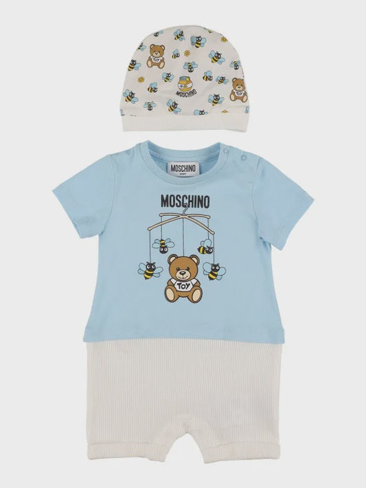 MOSCHINO Set of 2 printed cotton rompers & hat