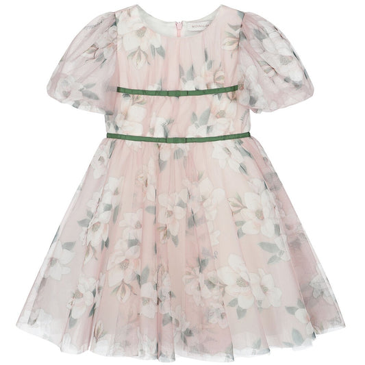 MONNALISA Girls Pink Floral Tulle Dress