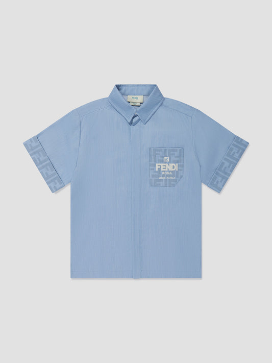 FENDI KIDS Boys Chambray FF Logo Shirt in Blue