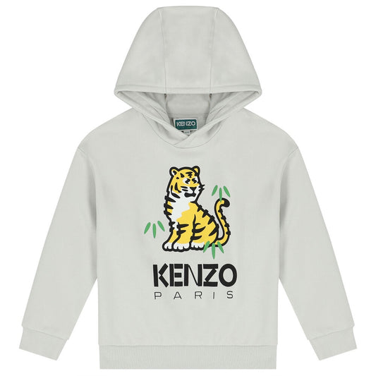 KENZO Grey Tiger Logo Hooded Top