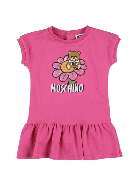 MOSCHINO BABY GIRLS PINK TEDDY BEAR JERSEY DRESS