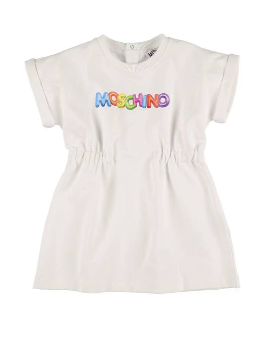 MOSCHINO   Baby Printed Cotton-blend Jersey Dress In Optic White