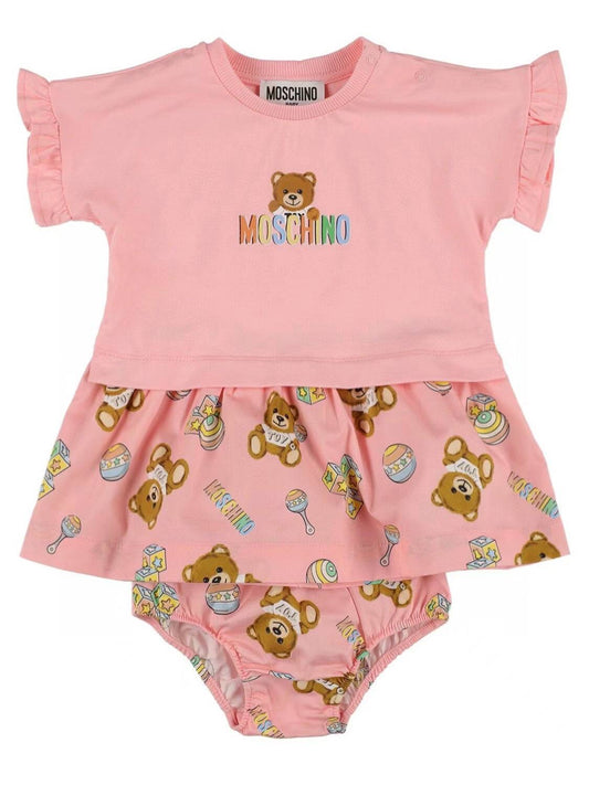 MOSCHINO BABIES' PRINTED COTTON DRESS W/ DIAPER COVER