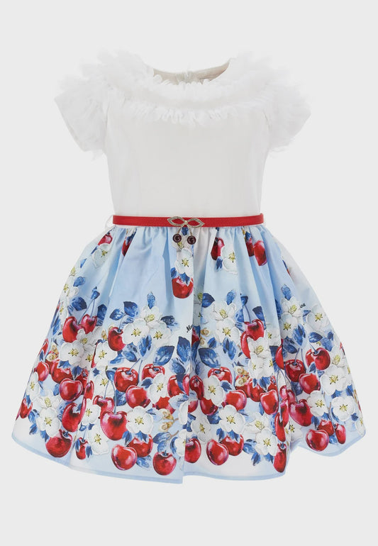 Monnalisa Cherry Printed Ruffled Dress