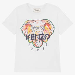 KENZO KIDS GIRLS WHITE ELEPHANT LOGO T-SHIRT