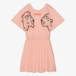 KENZO TEEN GIRLS PINK MULTI-ICONICS LOGO DRESS